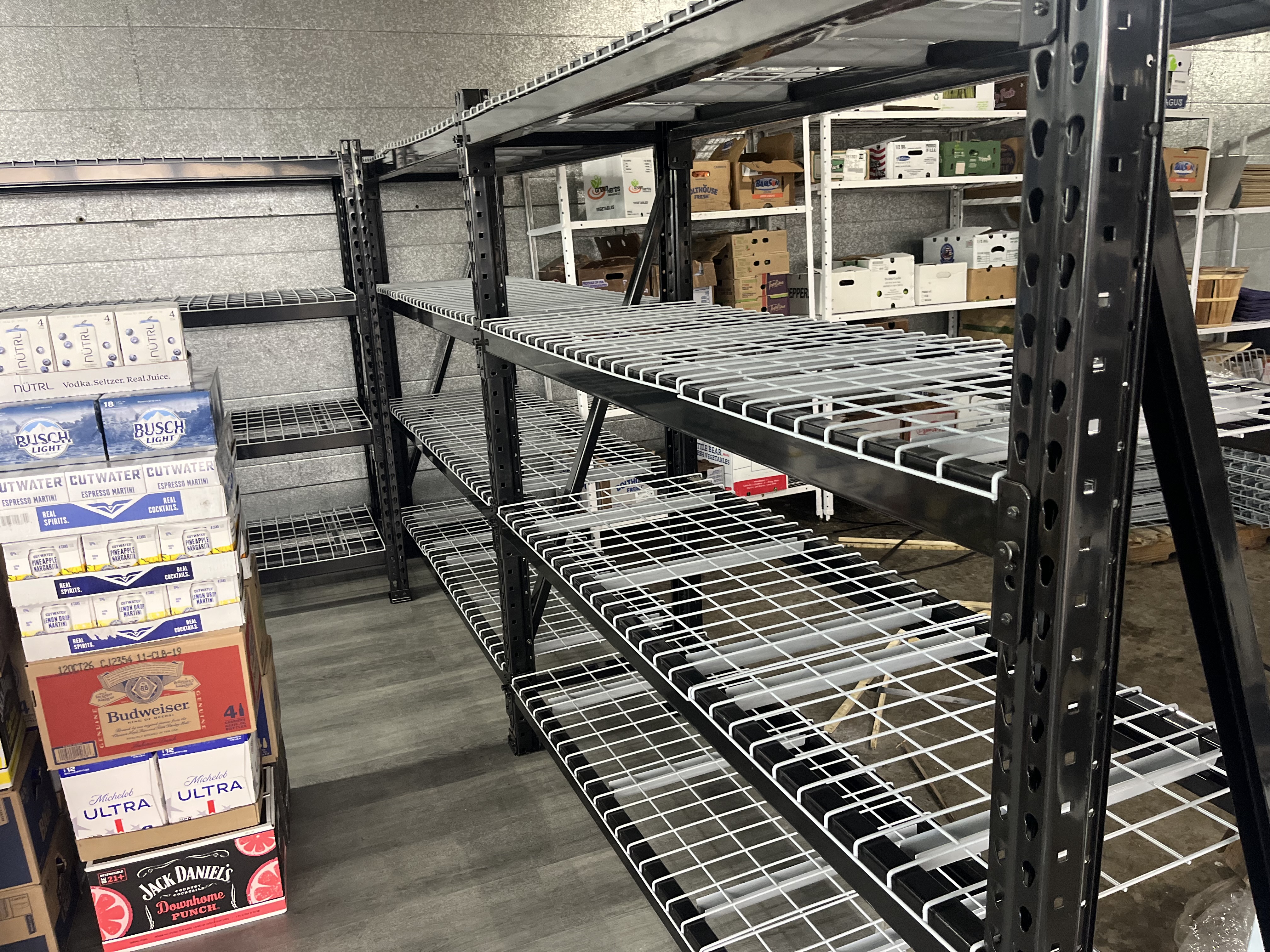 Beer cave walk-in cooler racking